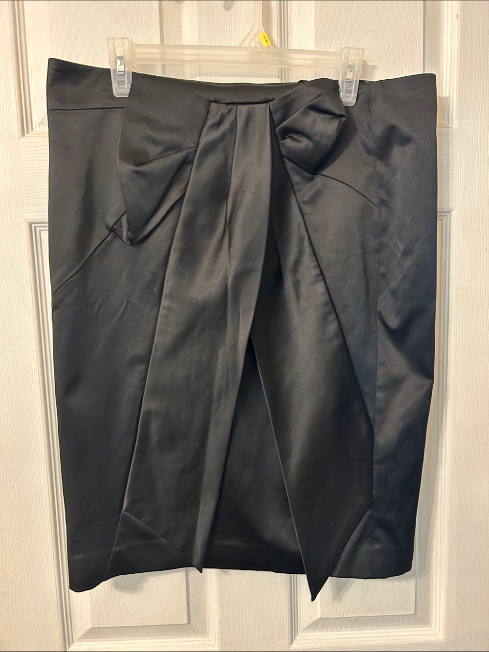 Black Bow-Front Satin Pencil Skirt